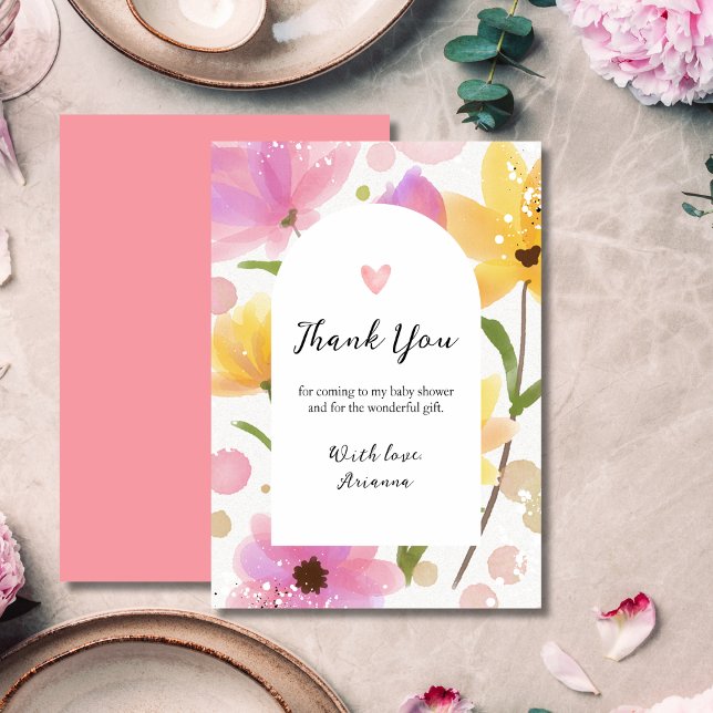Pink Floral Baby Shower  Thank You Card (Creator Uploaded)