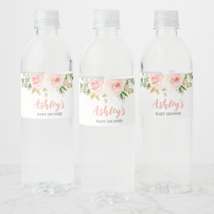 Pink Floral Baby Shower Water Bottle Label