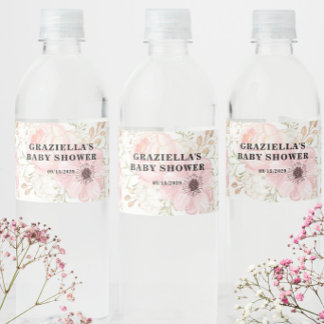 Pink Floral Baby Shower Water Bottle Label