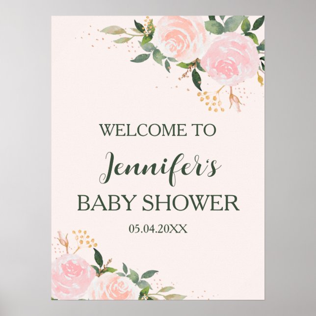 Pink Floral Baby Shower Welcome Poster (Front)