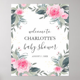 Pink Floral Baby Shower Welcome Sign