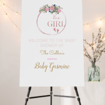 Pink Floral Baby Shower Welcome Signage Editable