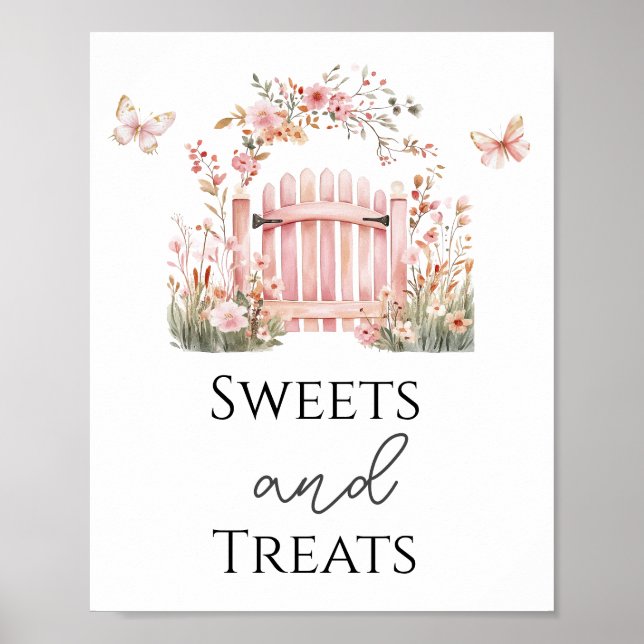 Pink Floral Baby Sweets and Treats Party Sign (Front)