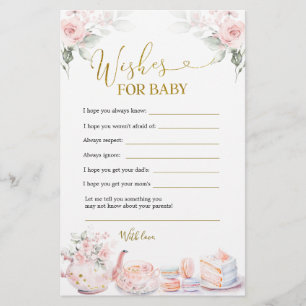Pink Floral Baby Tea Party Wishes for Baby