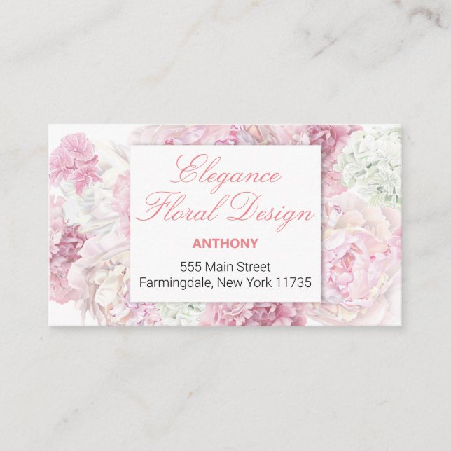 Pink Floral background business card (Front)
