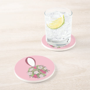 Pink Floral Ball Bouquet Rose Wedding Bride Flower Coaster