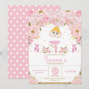 Pink Floral Ballerina Birthday Tutu Ballet Dance Invitation