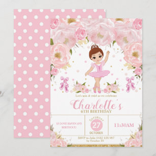 Pink Floral Ballerina Birthday Tutu Ballet Dance Invitation