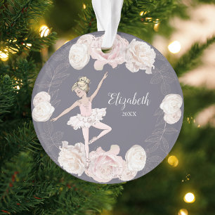Pink Floral Ballerina Blonde Girl Personalised Ornament