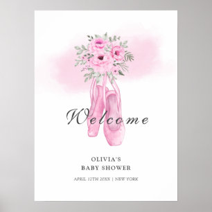 Pink Floral Ballerina Shoes Welcome Baby Shower Poster