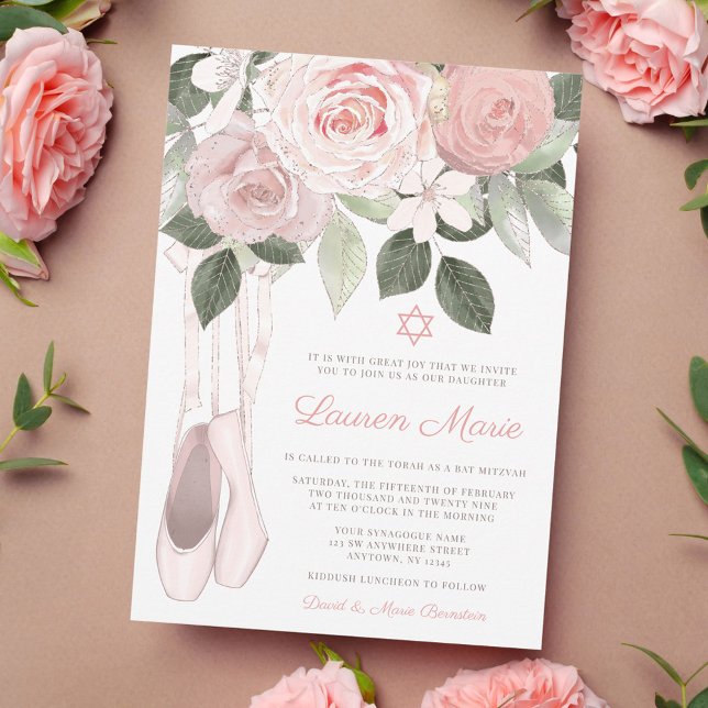 Pink Floral Ballet Bat Mitzvah Invitation (Creator Uploaded)