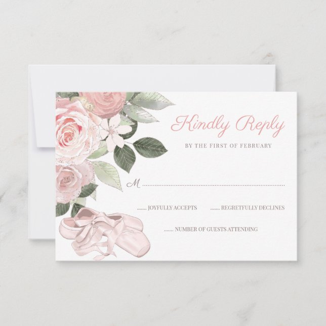Pink Floral Ballet Bat Mitzvah RSVP (Front)