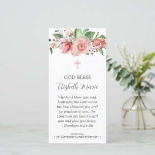 Pink Floral Baptism Bookmark Favour for Girls Thank You Card