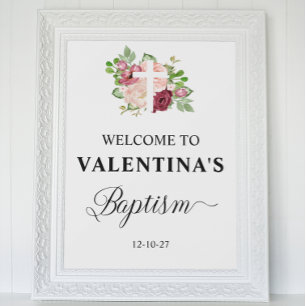  Pink Floral Baptism Girl Welcome Poster