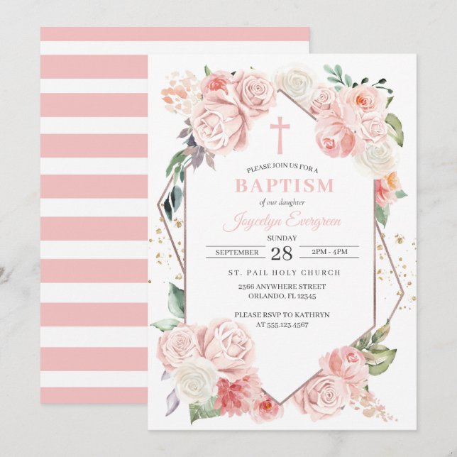 Pink Floral Baptism Invitation (Front/Back)