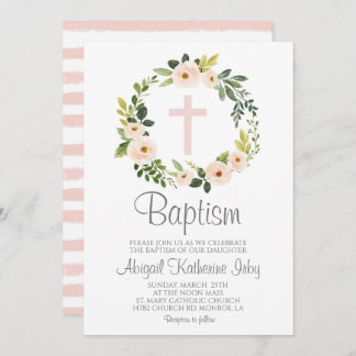 Pink Floral Baptism Invitation