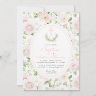 Pink floral Baptism Invitation, Girl Baptism, Invitation