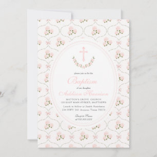 Pink floral Baptism Invitation, Girl Baptism, Invitation
