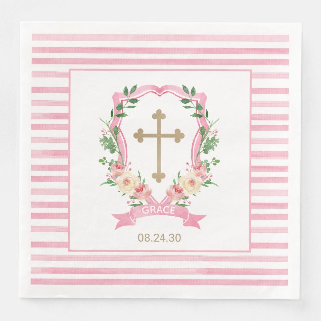 Pink Floral Baptism Napkin (Front)
