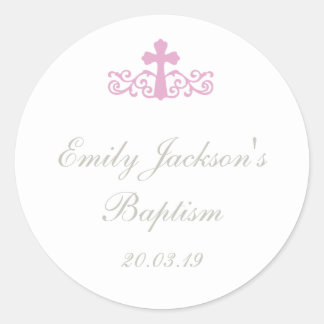 Pink Floral Baptism Sticker Tags