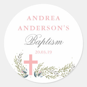 Pink Floral Baptism Sticker Tags