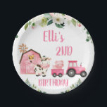 Pink Floral Barn Tractor Farm Birthday Paper Plate<br><div class="desc">Pink Floral Barn Tractor Farm Birthday Paper Plate

Cute farm themed birthday party paper plate featuring a pink bar,  tractor and floral arrangement.  This farmyard birthday plate also features a cow,  pig and chicken.</div>