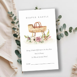 Pink Floral Bassinet Diaper Raffle Baby Shower Enclosure Card