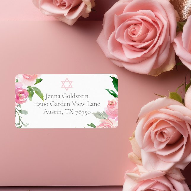 Pink Floral Bat Mitzvah Jewish Return Address Label (Creator Uploaded)