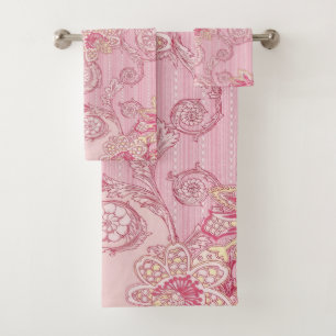 pink floral bath towel set