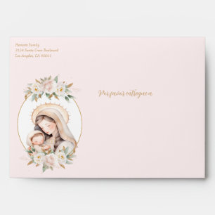 Pink Floral Bautizo in Spanish Catholic Baptism  Envelope