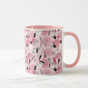 Pink Floral Beauty Products Pattern Mug