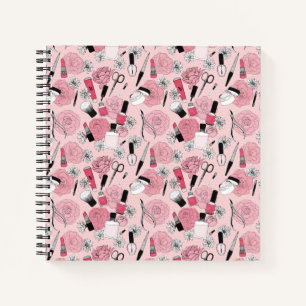 Pink Floral Beauty Products Pattern Notebook