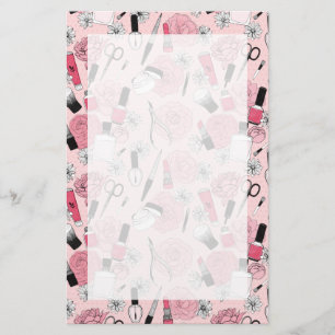 Pink Floral Beauty Products Pattern Stationery