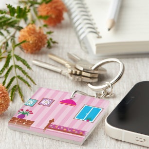 Pink Floral Bedroom Kids Room Key Ring