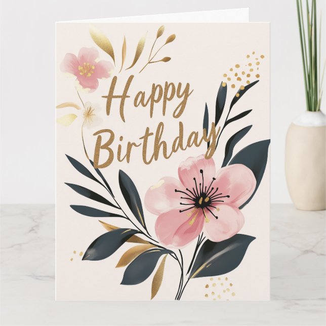 Pink Floral Best Friends Photo Happy Birthday Card (Front)