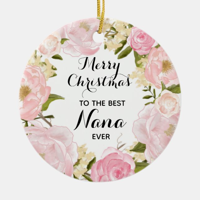 Pink Floral Best Grandma Ever Personalized Ceramic Tree Decoration (Front)