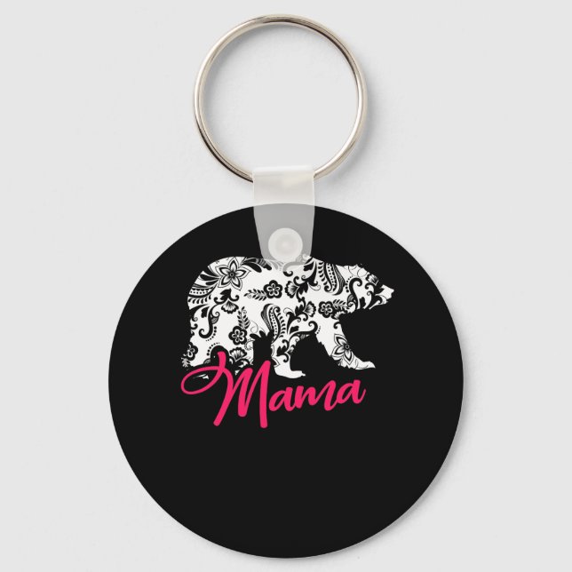 Pink Floral Best Mama Bear Gift Key Ring (Front)