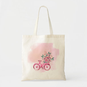 Pink Floral Bicycle Watercolor Design Tote Bag