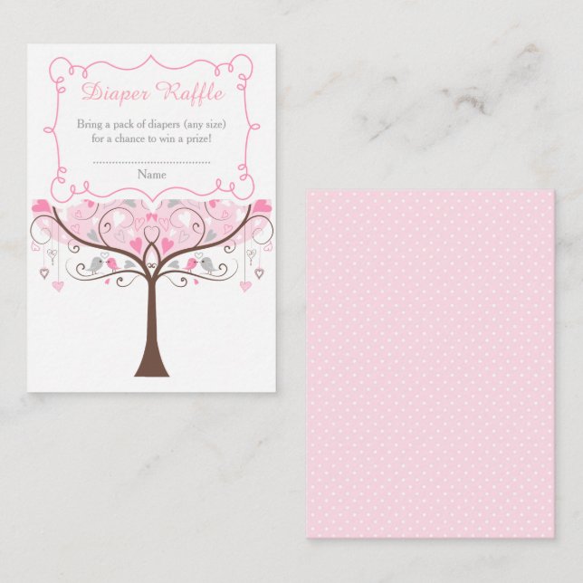 Pink Floral Bird Baby Shower Diaper Raffle Enclosure Card (Front/Back)
