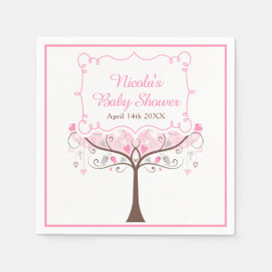 Pink Floral Bird Baby Shower Napkin