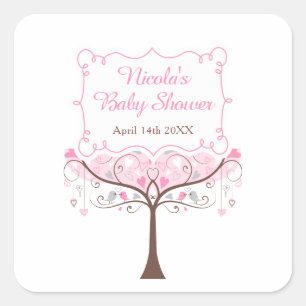 Pink Floral Bird Baby Shower Thank You Square Sticker