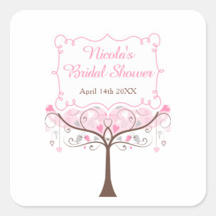 Pink Floral Bird Bridal Shower  Square Sticker