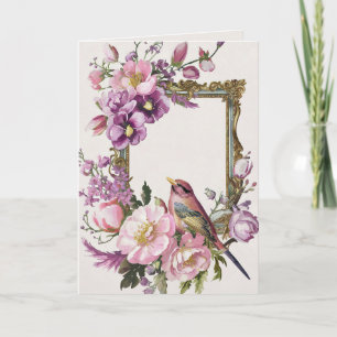 Pink floral bird watercolor card