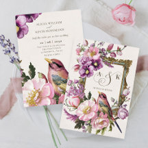 Pink floral bird watercolor Wedding