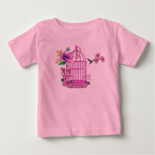 Pink Floral Birdcage Baby T-Shirt