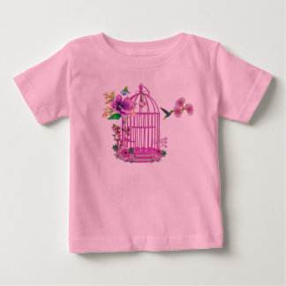 Pink Floral Birdcage Baby T-Shirt