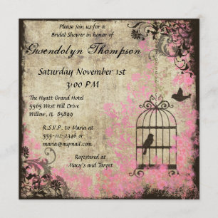 Pink Floral Birdcage Bridal Shower Invitation