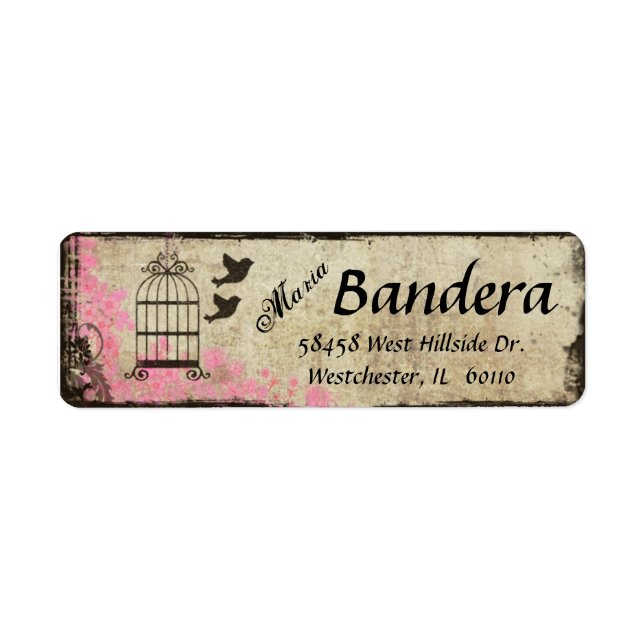 Pink Floral Birdcage Return Address Label (Front)