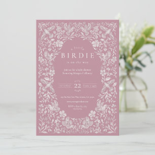 Pink Floral Birdie Baby Shower Invitation