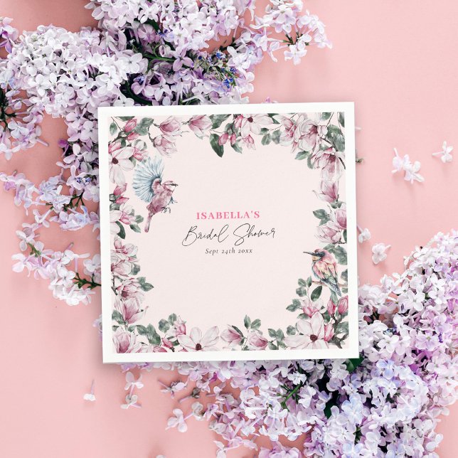Pink Floral & Birds Elegant Bridal Shower Napkin (Creator Uploaded)